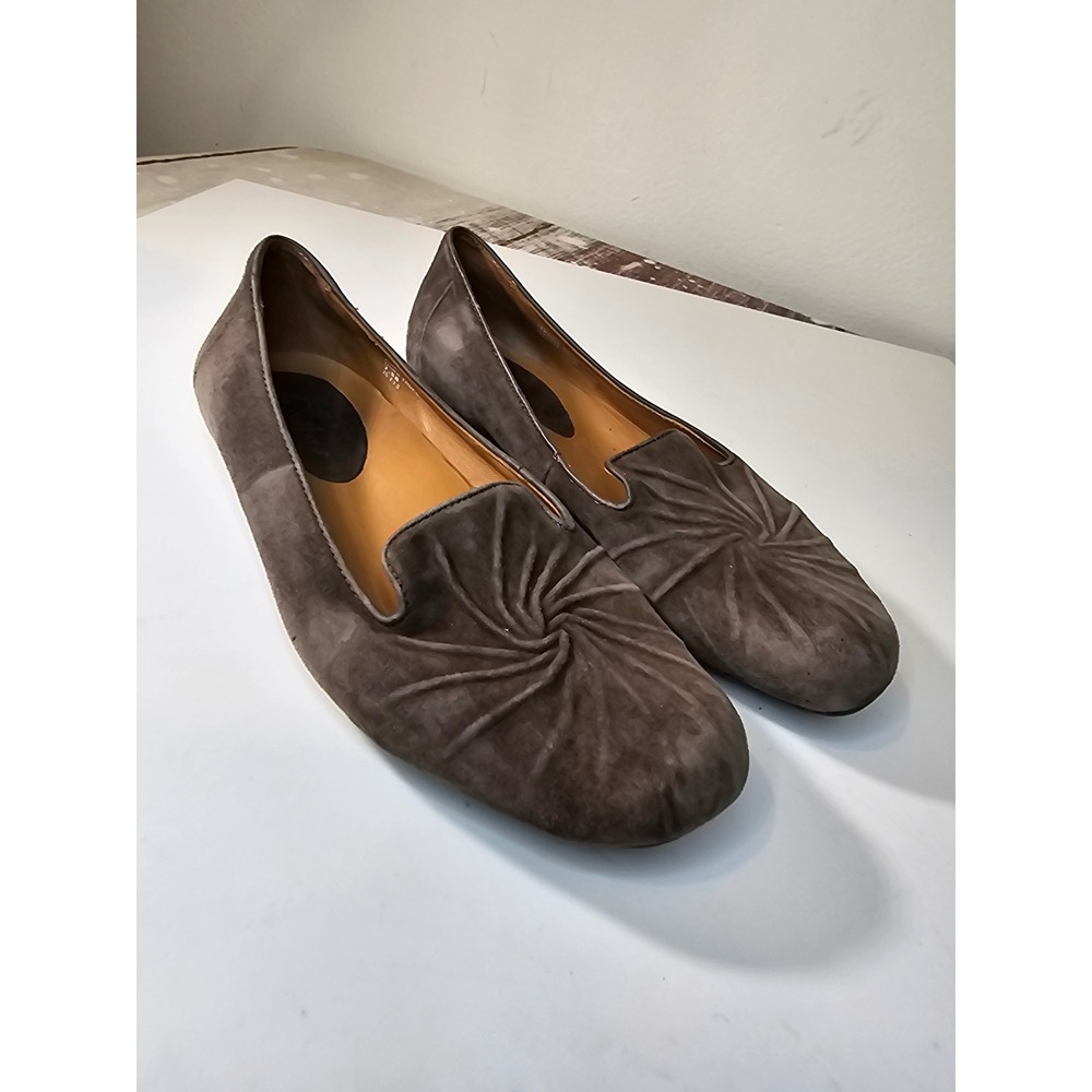 Earthies Womens Brown Suede Sunburst Pleated Ballet Flats Loafers Size 7.5